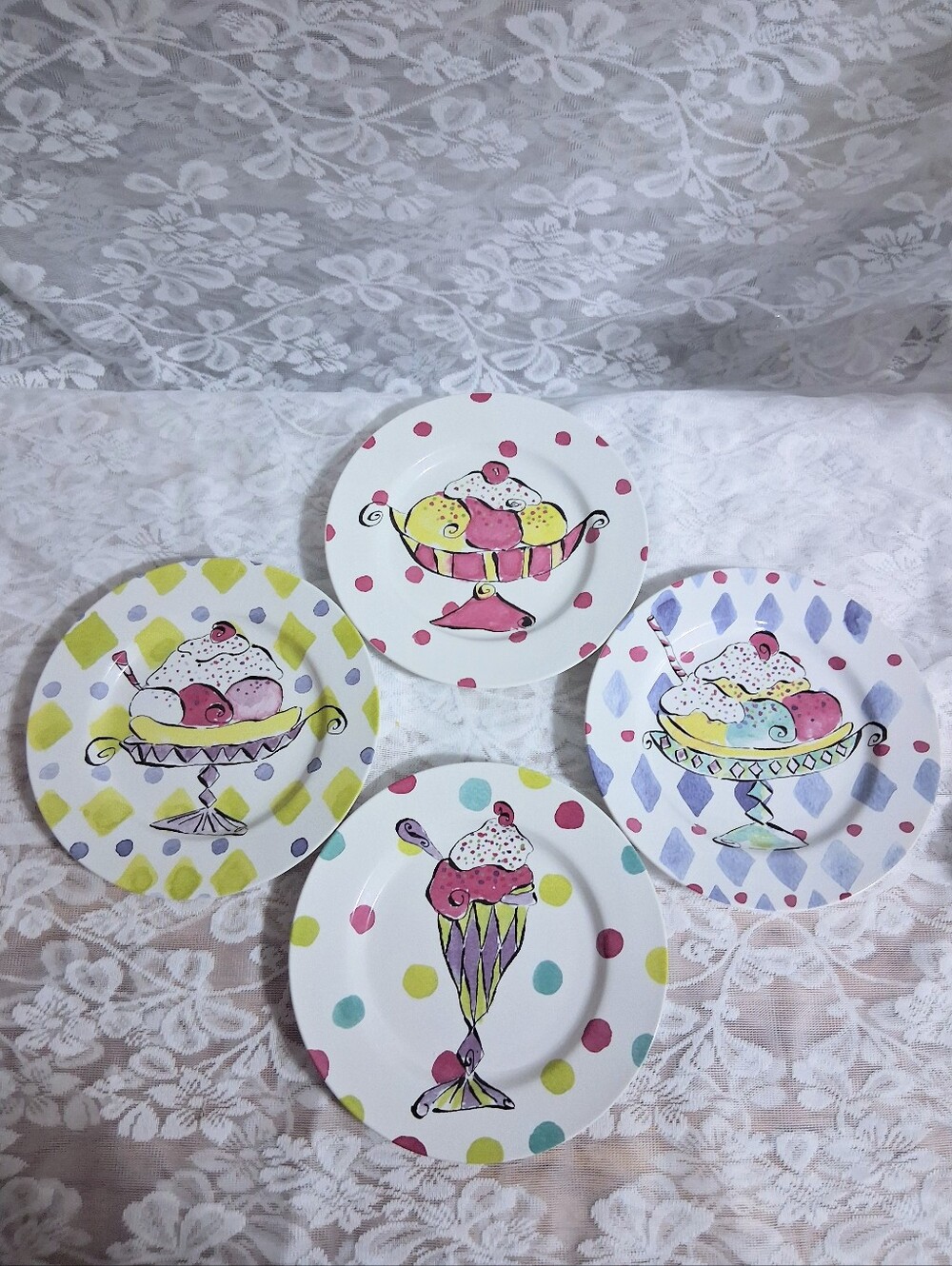 Rosanna Dessert Plates Ice Cream Sundae Designs Birthday Holiday Service Of Four